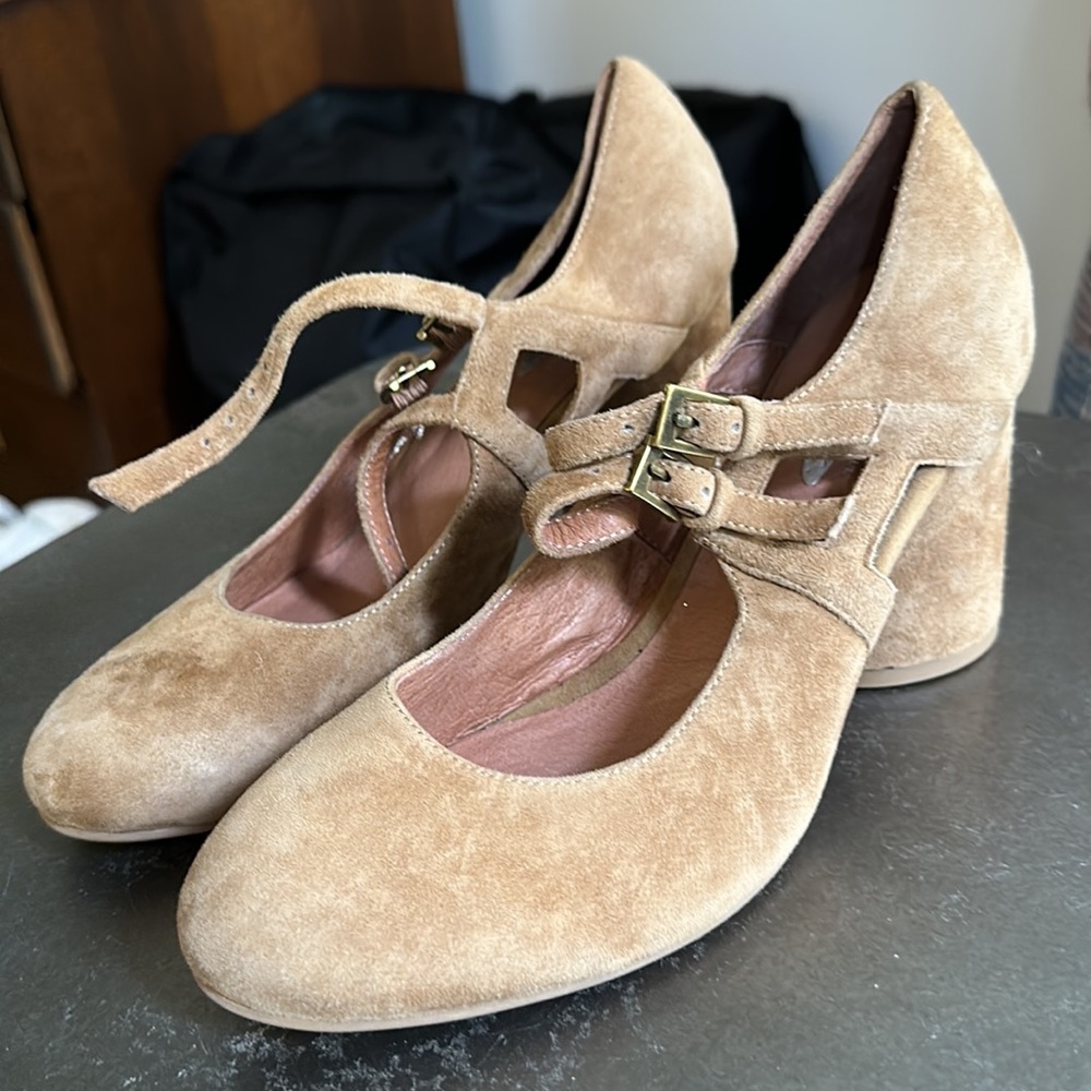 Anthropologie Suede Camel Heels